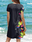 preiswerte Blumenkleid-Damen Minikleid T-Shirt-Kleid A Linie Kleid Sommerkleid Lässig Täglich Normale Passform Blumen Grafik Kurzarm Rundhalsausschnitt Schwarz Sommer Frühling
