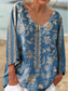 cheap Boho Tops-Women&#039;s Blouse Floral Graphic Stylish Ethnic Beach 3/4 Length Sleeve V Neck Regular Tops Daily Holiday Print Blue Gray Summer Spring