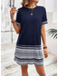 cheap Stripe&amp;Geometric Dress-Women&#039;s Mini Dress T Shirt Dress Tee Dress Shift Dress Formal Vacation Daily Regular Fit Graphic Geometric Tribal Short Sleeve Crew Neck Dark Blue Summer Spring