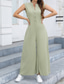 cheap Vacation Jumpsuit-Women&#039;s Normal Jumpsuit Streetwear Solid Color Sleeveless V Neck Buttons Street Going out Regular Fit Black White Light Green Summer