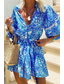 ieftine Rochie Boho de vacanță-Pentru femei Rochie Mini Rochie imprimata Modă Zilnic Concediu Dată Fit regulat Floare Lungime Manșon 3/4 În V Albastru piscină Vară