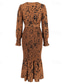 cheap Cocktail Dress-Women&#039;s Midi Dress Cocktail Dress Sheath Dress Fashion Vacation Holiday Tea Party Regular Fit Leopard Long Sleeve V Neck Black Khaki Apricot Summer