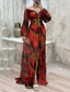 cheap Elegant Floral Dresses-Women&#039;s Long Dress Maxi Dress Party Dress Ruched Dress Fashion Party Evening Party Regular Fit Flower Long Sleeve V Neck Yellow Wine Blue Green Summer