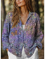 cheap Shirts-Women&#039;s Shirt Blouse Floral Graphic Stylish Casual Long Sleeve Shirt Collar Regular Tops Linen Like Daily Going out Beach Wear Buttons Black Purple Summer Spring