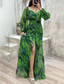 cheap Elegant Floral Dresses-Women&#039;s Long Dress Maxi Dress Party Dress Ruched Dress Fashion Party Evening Party Regular Fit Flower Long Sleeve V Neck Yellow Wine Blue Green Summer