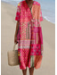 tanie Sukienka boho-Damskie Sukienka midi Sukienka letnia Urlop Codzienny Styl plażowy Codzienny Wyjściowe Luźna Graficzny Plemienny Krótki rękaw W serek Rumiany róż Fioletowy Zielony Lato