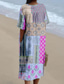tanie Sukienka boho-Damskie Sukienka midi Sukienka letnia Urlop Codzienny Styl plażowy Codzienny Wyjściowe Luźna Graficzny Plemienny Krótki rękaw W serek Rumiany róż Fioletowy Zielony Lato