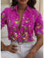 cheap Floral Tops-Women&#039;s Shirt Long Sleeve Button Down Blouse Floral Graphic Daily Stylish Short Sleeve Shirt Collar Regular Tops Daily Blue Orange Green Rose Pink Summer Spring