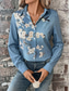 cheap Women&#039;s Floral Tops-Women&#039;s Shirt Floral Graphic Bird Casual Long Sleeve Shirt Collar Regular Tops Work Daily Buttons Print Blue Spring Fall