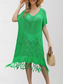 cheap Beach Dresses-Women&#039;s Swimsuits Cover Up Swim Dress Swimsuit Cut Out Fringe Vacation Beach Wear Solid Color V Neck Short Sleeves Bathing Suits