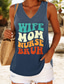 baratos Loja Gráfica Regatas &amp; Camis-Dia das Mães Mulheres Camisola Regata Gráfico Letra à moda Casual Sem Manga Decote V Tops regulares Diário Imprimir Preto Branco Azul Verde Verão