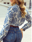cheap Boho Tops-Women&#039;s Shirt Graphic Elegant Vintage Stylish Long Sleeve V Neck Regular Tops Daily Holiday Going out Buttons Blue Summer Spring
