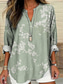 cheap Floral Tops-Women&#039;s Shirt Long Sleeve Tunic Tops Floral Graphic Vintage Tropical Hawaiian V Neck Regular Tops Daily Holiday Beach Wear Print Pink Navy Blue Blue Green Khaki Summer Spring