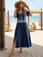 abordables Vestidos hawaianos-Mujer Vestido maxi Vestido estilo camiseta Vestido de verano Vestido de cambio Vacaciones Casual Estilo playero Fiesta Playa Ajuste regular Geométrico Raya Mar Manga Corta Cuello redondo Blanco Azul