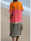preiswerte Streifen- und geometrische Kleider-Damen Midi Kleid Sommerkleid A-Linie Kleid Leinen Urlaub Lässig Strand Ausgehen Lockere Passform Grafik Geometrisch Kurzarm V-Ausschnitt Weiß Rosa Rot Khaki Sommer