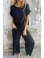 economico Set in cotone e lino-Per donna Quotidiano Set ispirati al lino Set da due pezzi Blusa Manica Corta Girocollo Tinta unica Coulisse Quotidiano Ferie Nero Verde militare Arancione Estate Vestibilità regolare