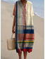 preiswerte Streifen- und geometrische Kleider-Damen Midi Kleid Sommerkleid A-Linie Kleid Leinen Urlaub Lässig Strand Ausgehen Lockere Passform Grafik Geometrisch Kurzarm V-Ausschnitt Weiß Rosa Rot Khaki Sommer