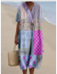 tanie Sukienka boho-Damskie Sukienka midi Sukienka letnia Urlop Codzienny Styl plażowy Codzienny Wyjściowe Luźna Graficzny Plemienny Krótki rękaw W serek Rumiany róż Fioletowy Zielony Lato