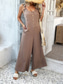 cheap Vacation Jumpsuit-Women&#039;s Normal Jumpsuit Streetwear Solid Color Sleeveless U Neck Buttons Street Daily Regular Fit Black Brown Green Summer