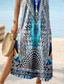 billige Boho-kjoler-Dame Midikjole Solkjole Kjole med A-linje Ferie Fritid Bohem Sommerfugl Feriereise Strand Normal Nyanse Grafisk Paisly Kortermet Crewneck Blå Sommer