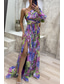 cheap Elegant Floral Dresses-Women&#039;s Long Dress Maxi Dress Prom Dress Party Dress Print Dress Elegant Fashion Party Special Occasion Regular Fit Flower Long Sleeve One Shoulder Yellow Purple Green Summer