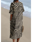 abordables Robe Rayée et Géométrique-Robe midi pour femme, robe d&#039;été, robe trapèze, vacances, décontractée, plage, lin, comme pour sortir, coupe ample, manches courtes, col en V, bordeaux, orange, blanc cassé, gris foncé
