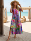 preiswerte Kunst &amp; Design Kleider-Damen Midikleid Sommerkleid A Linie Kleid Urlaub Lässig Boho Schmetterling Urlaub Ausgehen Normale Passform Blumen Grafik Regenbogen Kurzarm Rundhalsausschnitt Violett Purpur Regenbogen Sommer