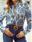 cheap Boho Tops-Women&#039;s Shirt Graphic Elegant Vintage Stylish Long Sleeve V Neck Regular Tops Daily Holiday Going out Buttons Blue Summer Spring