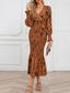cheap Cocktail Dress-Women&#039;s Midi Dress Cocktail Dress Sheath Dress Fashion Vacation Holiday Tea Party Regular Fit Leopard Long Sleeve V Neck Black Khaki Apricot Summer