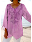 cheap Boho Tops-Women&#039;s Blouse Long Sleeve Asymmetrical Hem Floral Graphic Stylish Ethnic Beach Short Sleeve V Neck Regular Tops Daily Holiday Print Pink Blue Purple Green Summer Spring