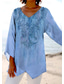 cheap Boho Tops-Women&#039;s Blouse Long Sleeve Asymmetrical Hem Floral Graphic Stylish Ethnic Beach Short Sleeve V Neck Regular Tops Daily Holiday Print Pink Blue Purple Green Summer Spring