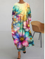 ieftine rochie florală-Pentru femei Rochii Midi Rochie de schimb Casual Vacanță Zilnic Potrivire Largă Floral Lungime Manșon 3/4 Stil Nautic Curcubeu Vară Primăvară