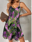 preiswerte Kunst &amp; Design Kleider-Damen Minikleid A Linie Kleid Unterkleid Schulterfreies Kleid Urlaub Lässig Urlaub Täglich Normale Passform Grafik Blatt Ärmellos V Ausschnitt Dunkelgrün Purpur Grün Sommer