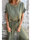 economico Set in cotone e lino-Per donna Quotidiano Set ispirati al lino Set da due pezzi Blusa Manica Corta Girocollo Tinta unica Coulisse Quotidiano Ferie Nero Verde militare Arancione Estate Vestibilità regolare