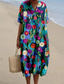billige Uformelle blomsterkjoler-Kvinne Midi Kjole Sundress A Linje Kjole Lin Ferie Casual Strand Gå ut Løs Passform Blomster Grafikk Kort Ermel V Hals Gul Blå Sommer Strand
