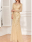 cheap Under $129.99-Dress Mother of the Bride Dress Elegant Party Crew Neck Floor Length Polyester Long Sleeve with Embroidery