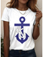 cheap Stripe&amp;Geometric tee-Women&#039;s T Shirt Floral Casual Short Sleeve Round Neck Regular Tops Daily Print White Wine Navy Blue Blue Dusty Blue Summer