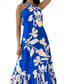 preiswerte Elegante Blumenkleider-Damen kleid lang Cocktailkleid Neckholder-Kleid Elegant Modisch Tee-Party Ausgehen Wochenende Regular Fit Blume Ärmellos Halfterhals Blau Sommer