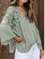 voordelige Kant Tops-Dames Blouse Effen Kleur Stijlvol Casual Lange mouw V-hals Normale tops Dagelijks Knop Zwart Wit Rood Paars Groen Zomer Lente