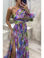 cheap Elegant Floral Dresses-Women&#039;s Long Dress Maxi Dress Prom Dress Party Dress Print Dress Elegant Fashion Party Special Occasion Regular Fit Flower Long Sleeve One Shoulder Yellow Purple Green Summer
