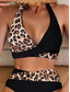 billiga Bikiniset-Kvinnors bikini 2-delad baddräkt leopard mode stilren grafik ärmlös baddräkt
