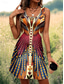 tanie Sukienki boho-Damskie Sukienka mini Sukienka A line Letnie sukienki Sukienka z odkrytymi ramionami Bohema Urlop Zabytkowe Codzienny Luźna Kwiaty Graficzny Tropikalny Bez rękawów Dekolt w kształcie litery U