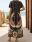 preiswerte Boho Kleider-Damen Midikleid Sommerkleid A Linie Kleid Urlaub Brautkleider schlicht Boho Schmetterling Urlaub Ausgehen Regular Fit Blumen Graphic Stammes Kurzarm Rundhalsausschnitt Schwarz Sommer