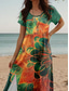 economico Arte &amp; Design Abito-Vestito maxi da donna abito a campana abito a T-shirt abito da spiaggia casual vacanza vestibilità regolare grafica floreale manica corta colletto tondo verde scuro estate