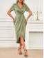 cheap Cocktail Dress-Women&#039;s Midi Dress Party Dress Cocktail Dress Satin Dress Elegant Fashion Romantic Wedding Party Wedding Guest Regular Fit Plain Short Sleeve V Neck Black Champagne Wine Green Summer