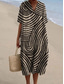 abordables Robe Rayée et Géométrique-Robe midi pour femme, robe d&#039;été, robe trapèze, vacances, décontractée, plage, lin, comme pour sortir, coupe ample, manches courtes, col en V, bordeaux, orange, blanc cassé, gris foncé