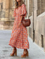 tanie Sukienka Boho na wakacje-Damskie Długa sukienka sukienka maxi Sukienka z nadrukiem Moda Latarnia rękawem Urlop Święto Wyjściowe Regularny Kwiat Rękaw 1/2 W serek Fioletowy Pomarańczowy Czerwona róża Lato