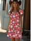 preiswerte Blumenkleider-Damen Boho Kleid Western Kleid Vintage Mini Kleid T-Shirt Kleid Tee Kleid Sonnenkleid Sommerkleid Urlaub Lässiges Strand Alltagskleid Ausgehen Reguläre Passform Floral Grafik Kurzarm V-Ausschnitt Rot
