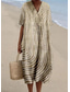 abordables Robe Rayée et Géométrique-Robe midi pour femme, robe d&#039;été, robe trapèze, vacances, décontractée, plage, lin, comme pour sortir, coupe ample, manches courtes, col en V, bordeaux, orange, blanc cassé, gris foncé