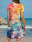 preiswerte Blumenkleid-Damen Mini-Kleid A-Linien Kleid T-Shirt Kleid Tee Kleid Urlaub Freizeit Täglich Reguläre Passform Florale Grafik Kurzarm Rundhals Regenbogen Sommer Frühling